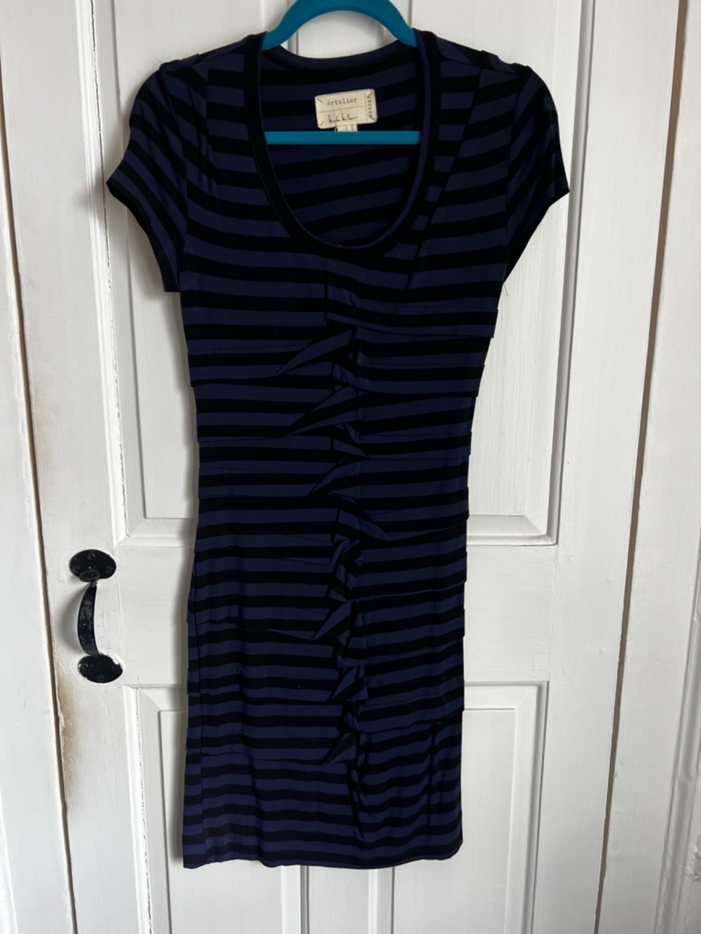 Nicole Miller Navy and Black Striped Short Sleeve Mini Dress